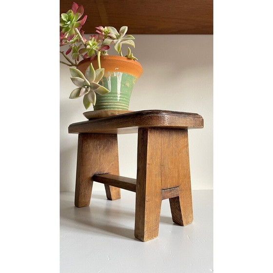 Image 1 of Tabouret vintage en chêne massif ciré