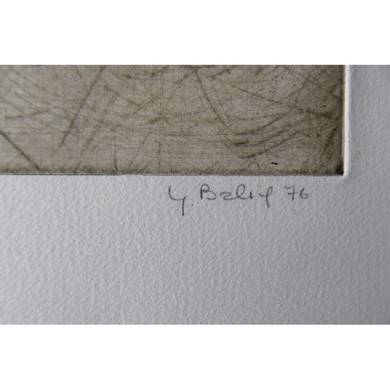 Image 1 of Sérigraphie abstraite vintage sur pâte à papier tissée de Yannick Ballif, 1976