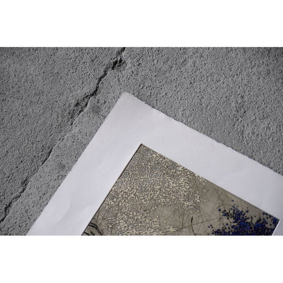 Image 1 of Sérigraphie abstraite vintage sur pâte à papier tissée de Yannick Ballif, 1976