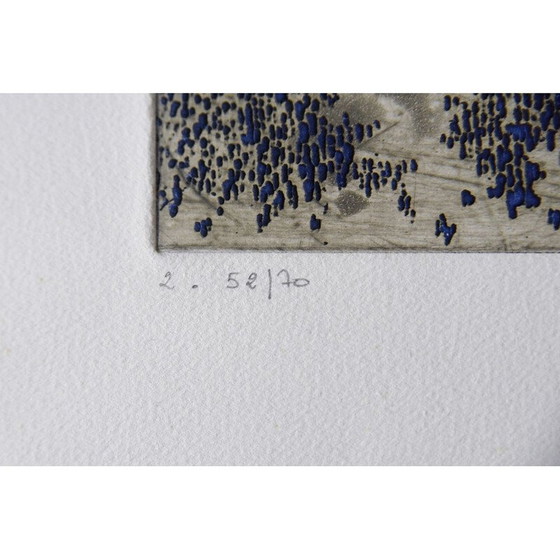 Image 1 of Sérigraphie abstraite vintage sur pâte à papier tissée de Yannick Ballif, 1976