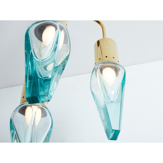 Image 1 of Lustre vintage en verre de Murano et laiton par Flavio Poli pour Seguso, 1950