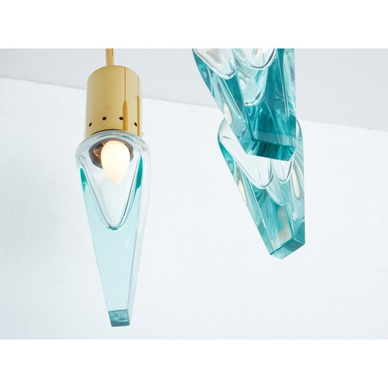 Image 1 of Lustre vintage en verre de Murano et laiton par Flavio Poli pour Seguso, 1950