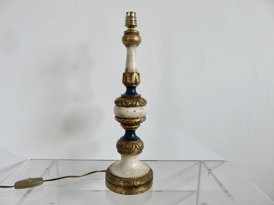 Image 1 of Lampe Baroque En Bois Doré Et Polychrome, 1960