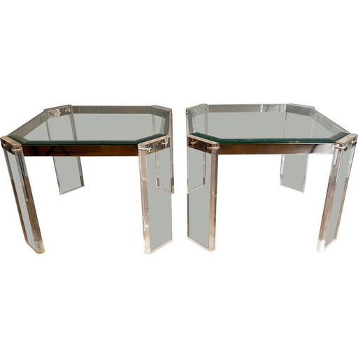 Paire de bouts de canapé octogonaux vintage en plexiglas et chrome, 1970