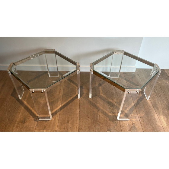 Image 1 of Paire de bouts de canapé octogonaux vintage en plexiglas et chrome, 1970