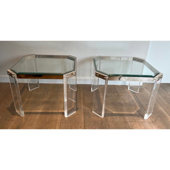 Image 1 of Paire de bouts de canapé octogonaux vintage en plexiglas et chrome, 1970