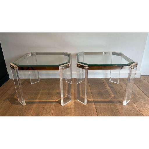 Paire de bouts de canapé octogonaux vintage en plexiglas et chrome, 1970