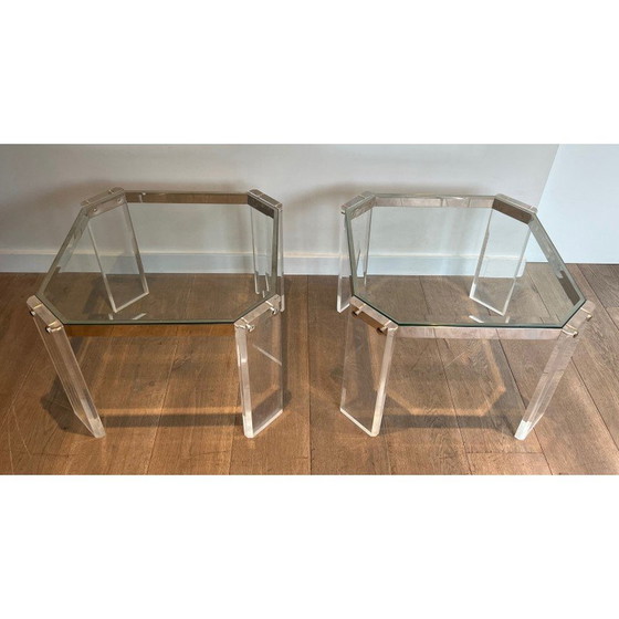Image 1 of Paire de bouts de canapé octogonaux vintage en plexiglas et chrome, 1970
