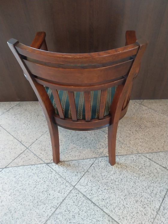 Image 1 of 6 X chaises de salle à manger Bannink avec tapisserie d'ameublement vert et or.