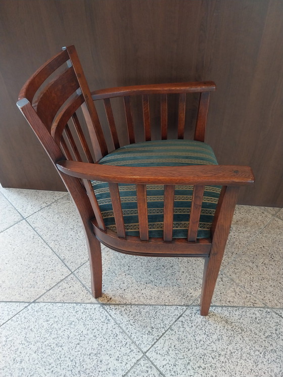 Image 1 of 6 X chaises de salle à manger Bannink avec tapisserie d'ameublement vert et or.