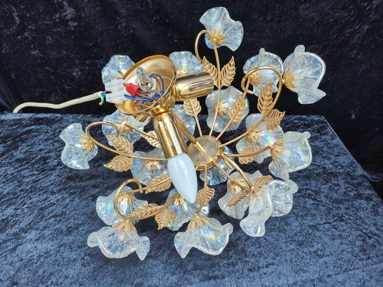 Image 1 of Plafonnier de Murano avec 19 fleurs en verre irisé