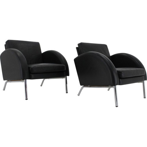 Paire de fauteuils en cuir vintage, Tchécoslovaquie 1970