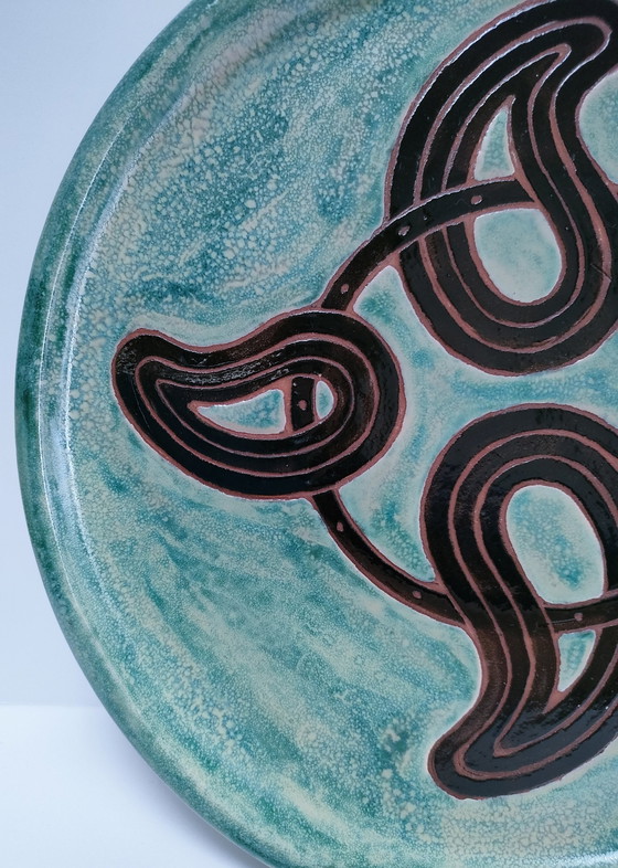 Image 1 of Assiette Terre Cuite Émaillée Signée Vintage