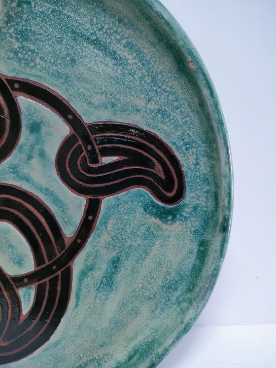 Image 1 of Assiette Terre Cuite Émaillée Signée Vintage