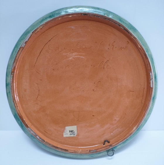 Image 1 of Assiette Terre Cuite Émaillée Signée Vintage
