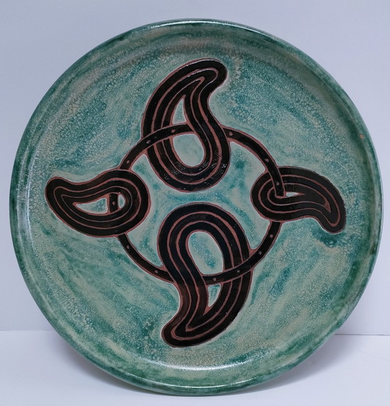 Image 1 of Assiette Terre Cuite Émaillée Signée Vintage