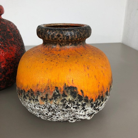 Image 1 of Ensemble de 3 vases vintage en terre cuite "Multi-Color" de Scheurich, Allemagne 1970