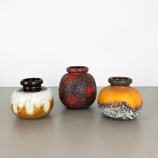 Ensemble de 3 vases vintage en terre cuite "Multi-Color" de Scheurich, Allemagne 1970