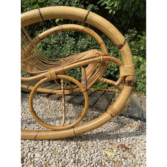 Image 1 of Chaise à bascule vintage en bambou et rotin
