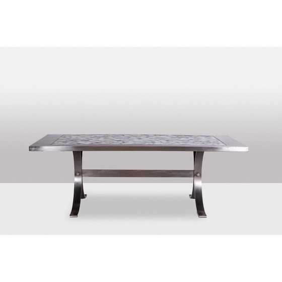 Image 1 of Table de salle à manger rectangulaire vintage en métal poli et céramique, 1970