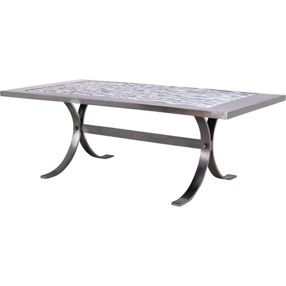 Image 1 of Table de salle à manger rectangulaire vintage en métal poli et céramique, 1970
