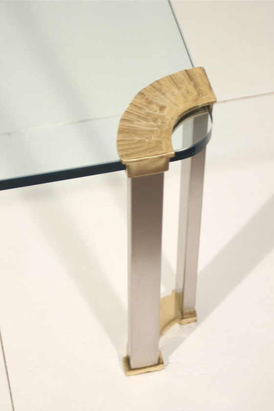 Image 1 of Table Basse Vintage En Bronze & Verre Trempé Design Peter Ghyczy, 1970S