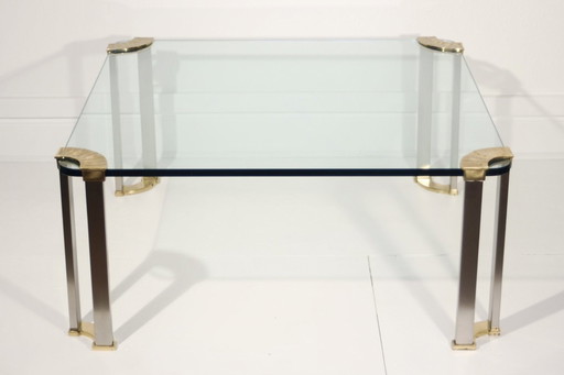 Table Basse Vintage En Bronze & Verre Trempé Design Peter Ghyczy, 1970S