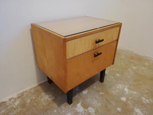 Mid Century Vintage Table de nuit en bois avec étagère en verre