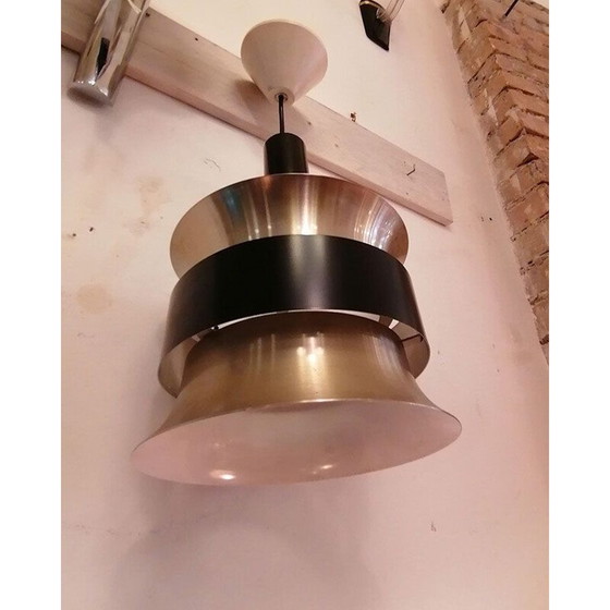 Image 1 of Lampe suspendue vintage en métal brossé et noir par Carl Thore pour Granhaga Metallindustri, Suède 1960