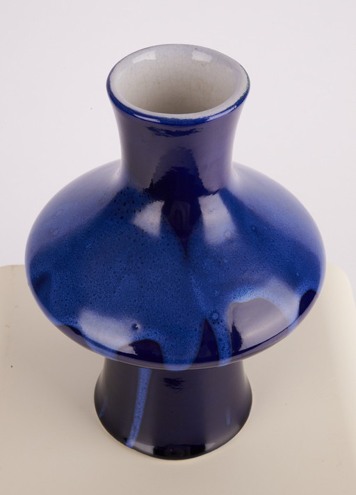 Vase en céramique bleu Mid Century, Ancienne Tchécoslovaquie, 1960Er