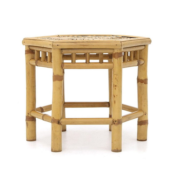 Image 1 of Tables gigognes vintage en rotin avec plateau hexagonal, 1970