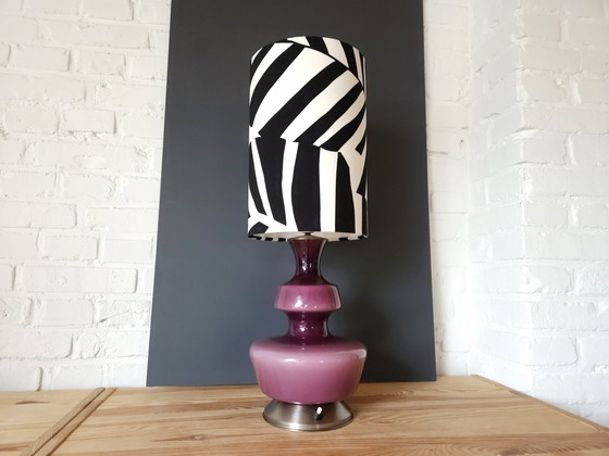 Image 1 of The Rupel Purple Glass Table Lamp With Black/White Handmade Lampshade