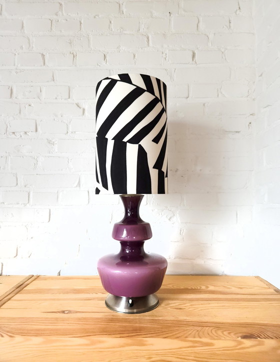 Image 1 of The Rupel Purple Glass Table Lamp With Black/White Handmade Lampshade