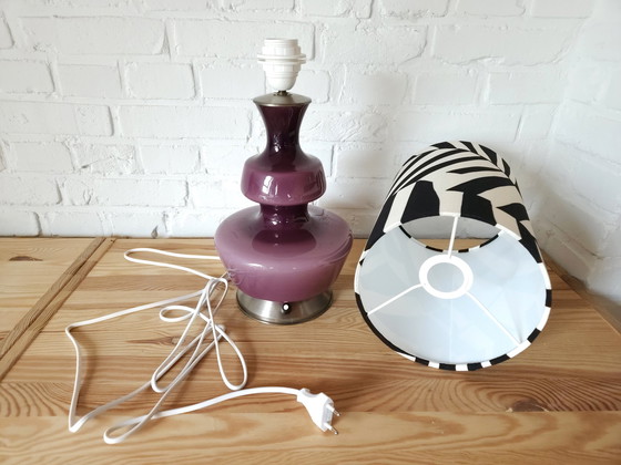 Image 1 of The Rupel Purple Glass Table Lamp With Black/White Handmade Lampshade