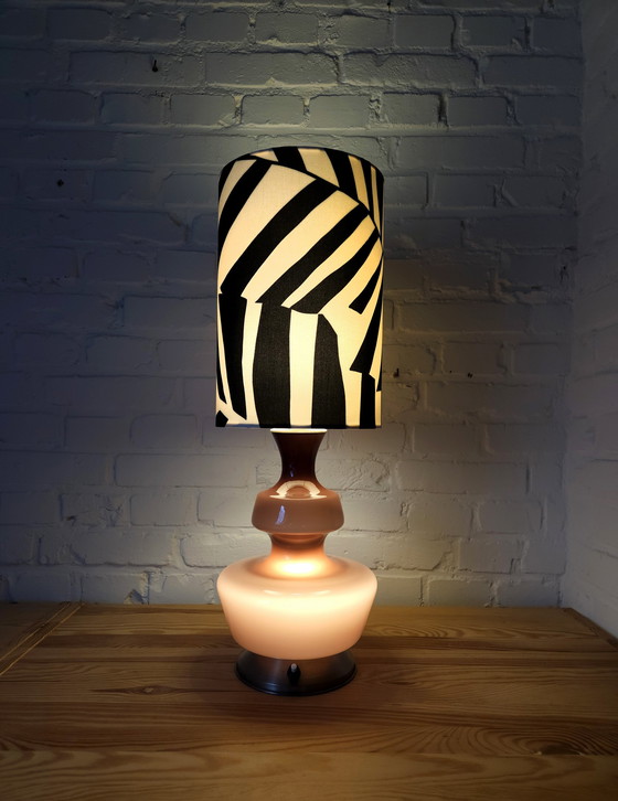 Image 1 of The Rupel Purple Glass Table Lamp With Black/White Handmade Lampshade