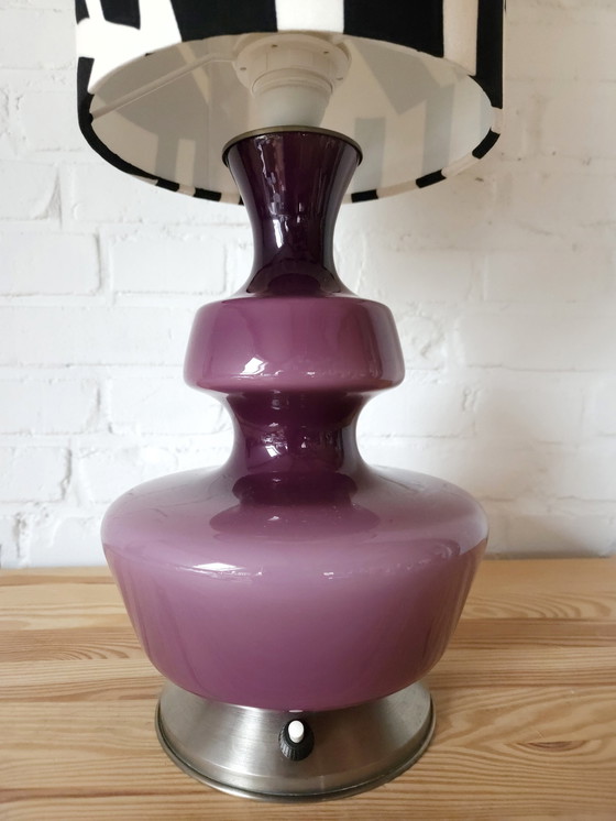 Image 1 of The Rupel Purple Glass Table Lamp With Black/White Handmade Lampshade