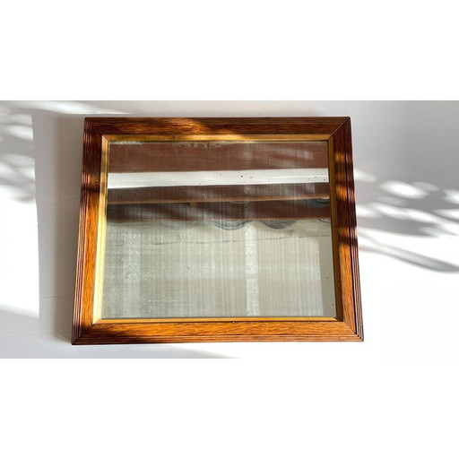 Miroir Vintage Art Déco avec cadre en bois et plaqué argent, 1920