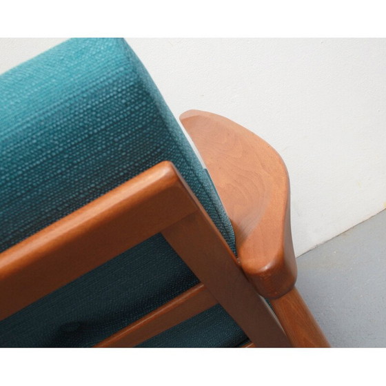 Image 1 of Fauteuil vintage en tissu pétrole et bois de hêtre, 1960s