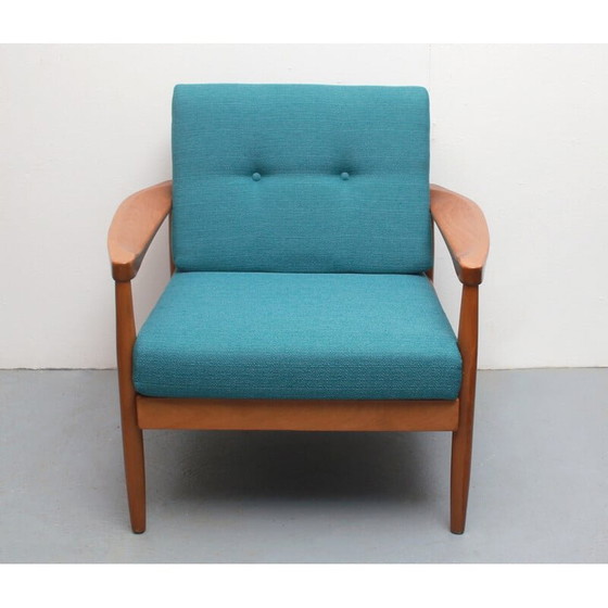 Image 1 of Fauteuil vintage en tissu pétrole et bois de hêtre, 1960s