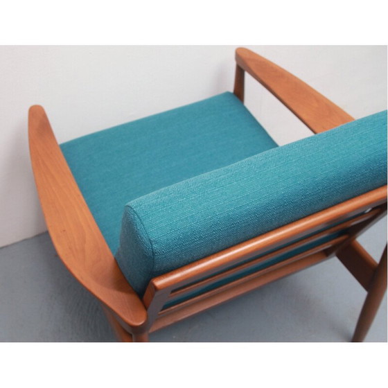 Image 1 of Fauteuil vintage en tissu pétrole et bois de hêtre, 1960s