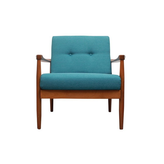 Image 1 of Fauteuil vintage en tissu pétrole et bois de hêtre, 1960s