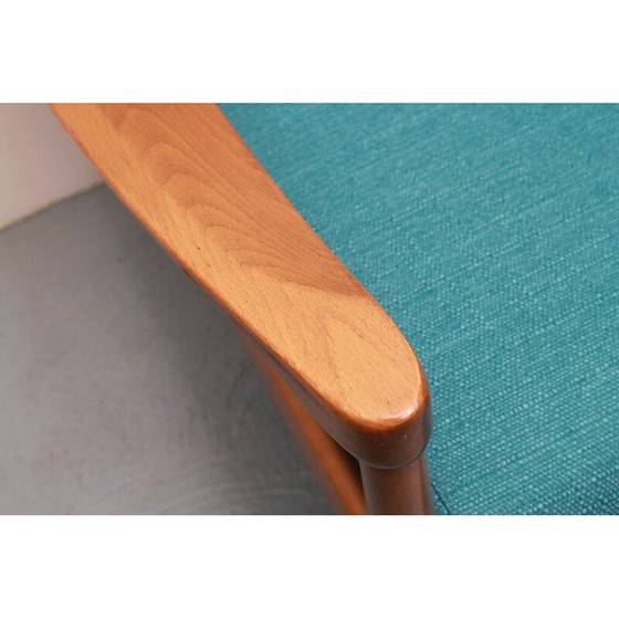 Image 1 of Fauteuil vintage en tissu pétrole et bois de hêtre, 1960s