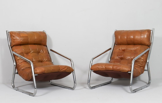 Image 1 of 2x Patchwork Fauteuil Cantilever, Allemagne, années 1970