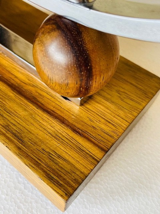 Image 1 of Bougeoirs Art Déco, chrome et noyer, ensemble de 2, vers 1930