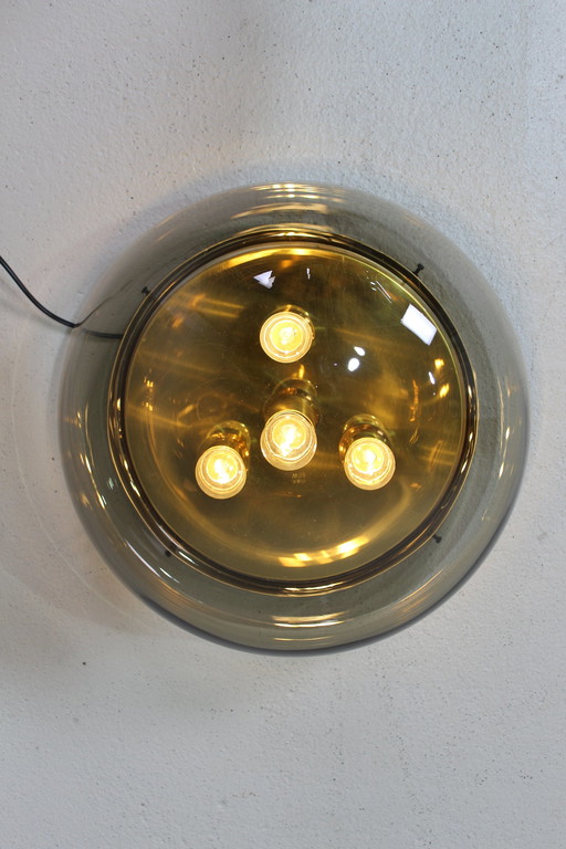 Vintage Kaiser Leuchte Plafonnier, Applique - 1970, Verre fumé