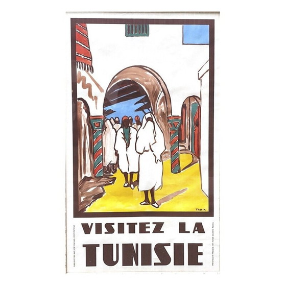 Image 1 of Affiche lithographique d'époque "Visitez la Tunisie - Yahia"