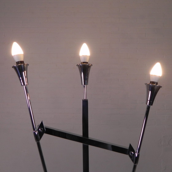 Image 1 of Lampe sur pied chromée de style Art déco, Jules Dewaele Bruxelles, années 1950