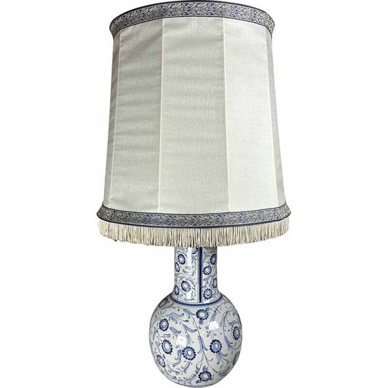 Image 1 of Lampe de table vintage en faïence bleue et blanche, années 1980