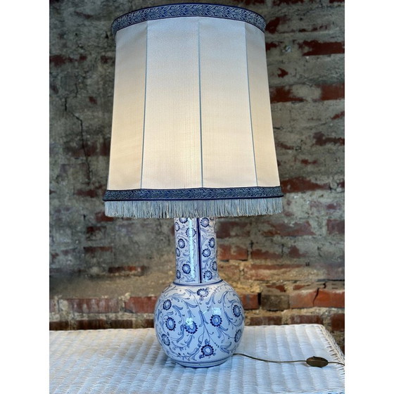 Image 1 of Lampe de table vintage en faïence bleue et blanche, années 1980