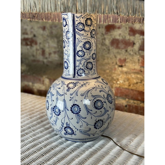 Image 1 of Lampe de table vintage en faïence bleue et blanche, années 1980